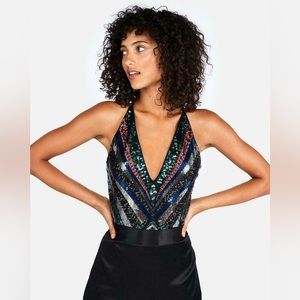 Express Multicolor Sequin Bodysuit XS